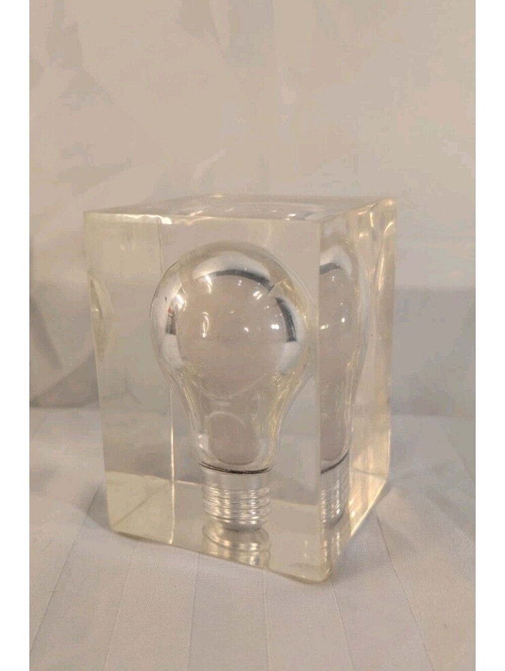 After Pierre Giraudon Glow In The Dark Light Bulb Lucite Cube Sculpture